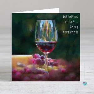 Carte d'anniversaire pour homme ou femme - Vins et fromages - BIEN VIEILLISSANT Joyeux anniversaire ! - Possibilité d'ajouter un message imprimé personnalisé à l'intérieur