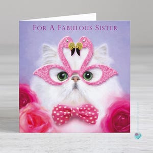 Carte d'anniversaire pour soeur - carte d'amoureux des chats à soeur - carte de voeux soeur flamant rose - Possibilité d'ajouter un message ou un verset personnalisé à l'intérieur