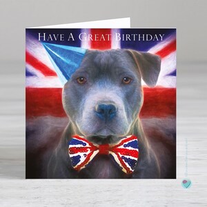 犬好きの男性または女性への誕生日カード - スタッフォードシャーブルテリア犬の誕生日カード - 犬のお父さんへのカード - 内側に印刷されたメッセージを追加するオプション