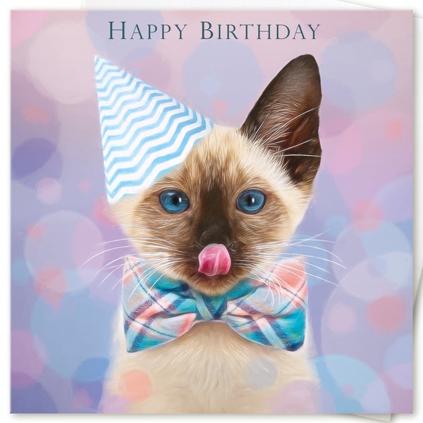 Boys Girls Men Women Birthday Card for her him Friend HAPPY BIRTHDAY to or from Siamese Cat Kitten Lover by Juniperlove Greetings