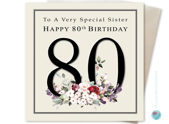 Sister 80th Birthday Card for Her Happy 80th Birthday to A | Etsy