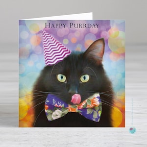 黒猫の誕生日カード - 男性または女性向けの誕生日カード - 猫好きの方へのカード - 内側にパーソナライズされた印刷メッセージを追加するオプション