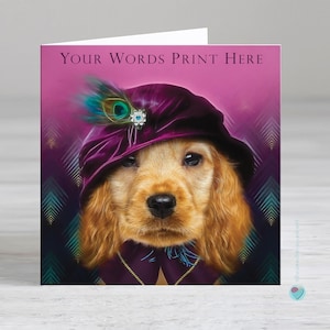 Carte d'anniversaire personnalisée pour femmes et filles - carte de voeux pour chien cocker - carte d'anniversaire pour chien mignon - carte d'anniversaire pour chien portant un chapeau