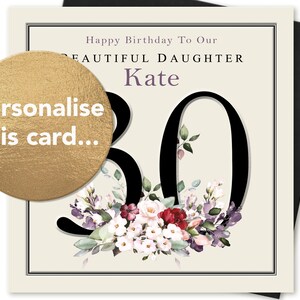 PERSONALISED 18th 21st 30th 40th 50th 60th 70th 80th 90th Birthday Card Daughter Sister Niece Granddaughter Mum ANY NAME Relation Floral