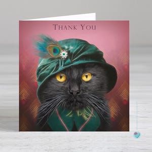 Carte de remerciement à ou d'un amoureux des chats - carte de remerciement chat noir - Possibilité d'ajouter un message imprimé personnalisé ou un verset à l'intérieur