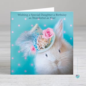Carte d'anniversaire fille pour fille ou femme, enfant ou adulte à destination ou en provenance des Pays-Bas, amoureux des lapins nains et des lapins par Juniperlove UK