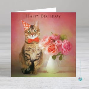 Birthday card to a female or male cat lover - Tabby cat birthday card - HAPPY BIRTHDAY - Option to add a personalised printed message inside