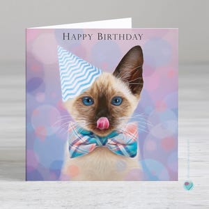 男性または女性への誕生日カード - 猫の誕生日カード - シャム猫カード - 誕生日おめでとう - オプションで内側にパーソナライズされたメッセージを印刷できます