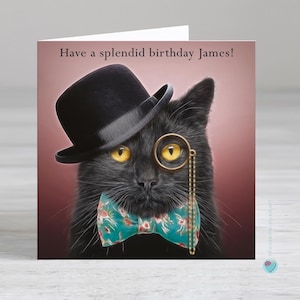 Carte d'anniversaire personnalisée pour homme garçon - carte d'anniversaire chat noir - cartes d'anniversaire pour garçons - carte d'anniversaire pour un amoureux des chats - carte drôle de chat