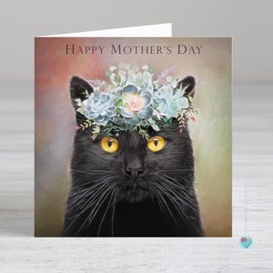 Mother's Day card - black cat mothers day card - to or from cat lover - Option to add a personalised printed message verse inside
