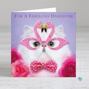 Carte d'anniversaire fille pour fille et femme chat flamant rose POUR UNE FILLE FABULEUSE - Ajoutez un message imprimé à l'intérieur de cette carte en option