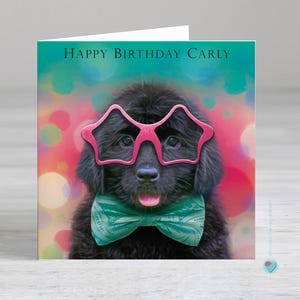 Carte d'anniversaire personnalisée pour amoureux des chiens - carte d'anniversaire pour fille - carte d'anniversaire pour garçon - carte du chien - carte pour chien de Terre-Neuve
