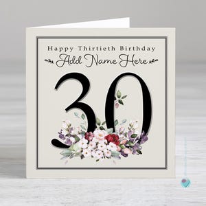 Carte 30e anniversaire à une femme - cartes 30e personnalisées - cartes 30e anniversaire florales - carte cadeau 30e anniversaire - carte 30e anniversaire pour elle