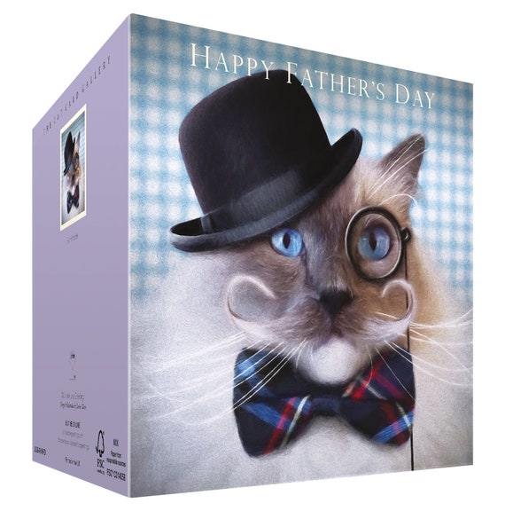 Father/'s Day Dad Card Birthday Funny Cat Friend Moustache Bowler Hat Monocle