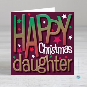 娘へのクリスマスカード（ハッピークリスマス） - モダンなクリスマスデザイン（子供、ティーン、大人向け） - 中にパーソナライズされたメッセージを追加するオプション