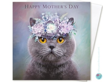 Mothers Day Card Cat Mum Mom Mam Wife Girlfriend Gran Nan HAPPY MOTHERS DAY to or from British Blue Cat Kitten Lover by Juniperlove