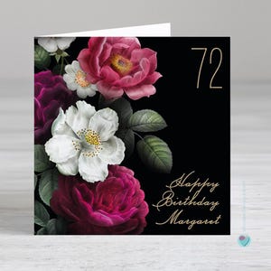 Carte d'anniversaire personnalisée pour femme - Carte d'anniversaire florale - 18e 21e 30e 40e 50e 60e 70e 80e 90e AJOUTER UN NOM D'ÂGE Fleurs Floral