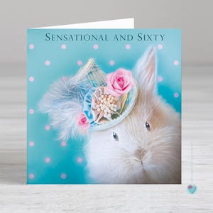 Carte d'anniversaire 60 ans pour femme elle - 60 ans, amoureux du lapin - Sensational et soixante ans - Possibilité d'ajouter un message personnalisé à l'intérieur