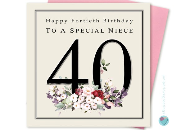 Tarjeta de 40 cumpleaños para mujer Feliz 40 cumpleaños a una SOBRINA  ESPECIAL tarjeta de calidad de diseño elegante clásico elegante para ella  por Juniperlove -  España