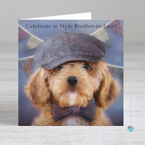 Carte d'anniversaire de beau-frère - amoureux des chiens cockapoo - Célébrez avec style beau-frère ! - Possibilité d'ajouter un verset imprimé à l'intérieur