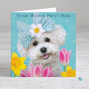 Carte chien Bichon Frise - carte d'anniversaire personnalisée - carte de Pâques personnalisée - fleurs de printemps et carte chien - carte de remerciement chien
