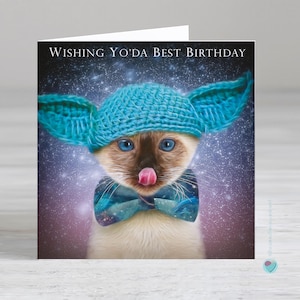 Siamese cat birthday card - funny cat card - birthday card to a male or female - Option to add a printed message verse inside this card