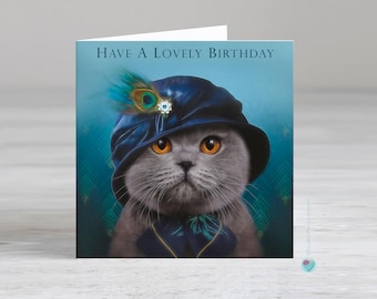 Cat birthday card: British blue shorthair, add a personalised message inside