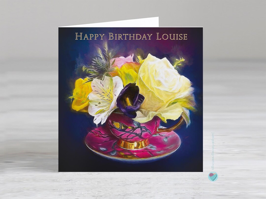 Personalised Floral Birthday Card for Her: Tea Lovers Luxury Gold Foil ...