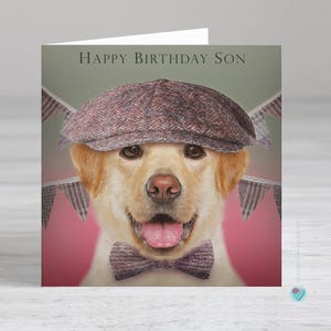 息子の誕生日カード - ラブラドール犬愛好家への、またはラブラドール犬愛好家からの - 息子、お誕生日おめでとう - 中にパーソナライズされた印刷されたメッセージ/詩を追加するオプション