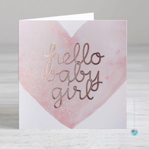 Carte de vœux pour bébé fille - félicitations à la naissance d'un nouveau-né - feuille d'or rose pour bébé fille - possibilité d'ajouter un message personnalisé à l'intérieur