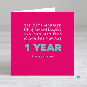 Carte d'anniversaire - 1er anniversaire de mariage - 1 ANS DE MARIAGE - Possibilité d'ajouter un message imprimé personnalisé de vers à l'intérieur