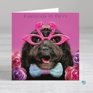 Carte 50e anniversaire pour femme ou homme - 50 ans pour un amoureux des flamants roses FABULOUS AT CINQUANTE - Possibilité d'ajouter un message imprimé personnalisé à l'intérieur