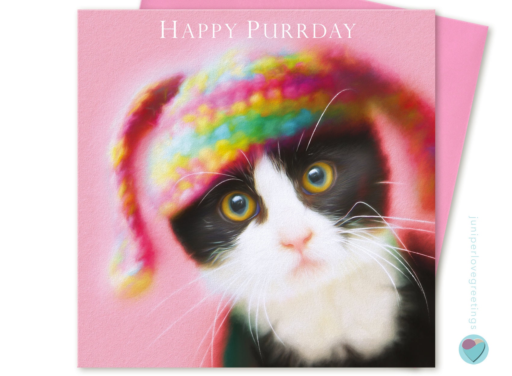 Tuxedo Cat Birthday Card HAPPY PURRDAY Black White Kitten | Etsy