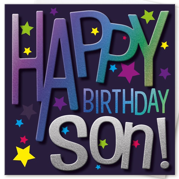 Son Birthday Card for boys or men | Modern Typographic Fun Design | Font Graphics by Juniperlove greetings