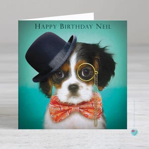 Carte d'anniversaire personnalisée pour homme et femme - carte de chien épagneul Cavalier King Charles - carte d'anniversaire de garçon - carte d'anniversaire de fille
