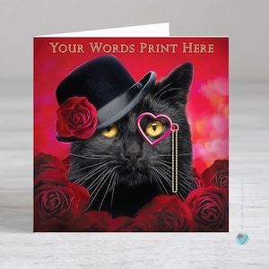 Carte d'anniversaire chat noir - carte personnalisée pour la Saint-Valentin - carte d'anniversaire personnalisée - carte d'anniversaire de femme - carte d'anniversaire de mari