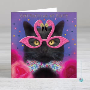 Carte du 60e anniversaire pour femme - Carte d'anniversaire chat - Spectaculaire à 60 ans - Option personnalisée disponible pour toute occasion de relation de nom d'âge