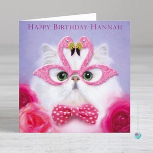 Carte d'anniversaire personnalisée pour un amoureux des chats - carte d'anniversaire flamant rose - carte d'anniversaire pour chat - cartes d'anniversaire pour filles - carte d'anniversaire pour femme