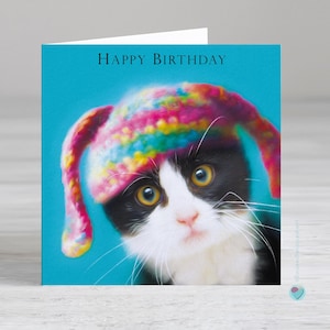 Carte d'anniversaire pour un amoureux des chats - Carte d'anniversaire chat smoking - JOYEUX ANNIVERSAIRE - Possibilité d'ajouter un message ou un verset imprimé personnalisé à l'intérieur