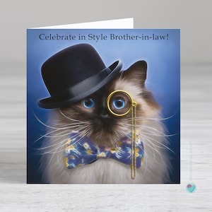 Carte d'anniversaire de beau-frère - Célébrez avec style beau-frère ! - FACULTATIF Ajoutez votre propre verset imprimé à l'intérieur de ou vers un amoureux des chats