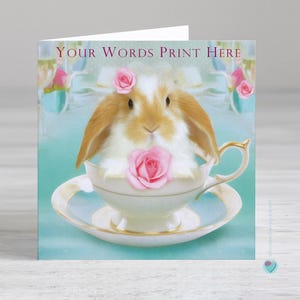 Dwarf lop rabbit greeting card for any occasion - Personalised birthday card for girls women - rabbit thank you card - tea party birthday