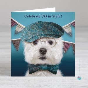Carte d'anniversaire des 70 ans pour homme et femme - chien papa maman grand-père frère ami - carte fêter les 70 ans avec style - ajouter un message imprimé à l'intérieur de cette carte