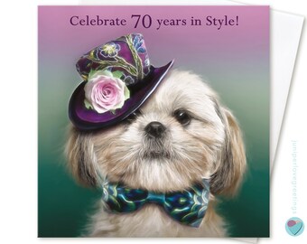 70th birthday card for women men wife husband nan grandad friend cousin niece aunt sister brother daughter in law Shih-Tzu puppy dog Lover