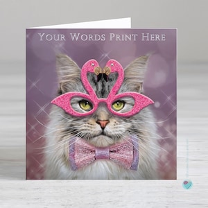 Carte d'anniversaire personnalisée filles femmes - carte d'anniversaire chat - carte d'anniversaire flamant rose - carte d'anniversaire pour elle - carte maine coon chat