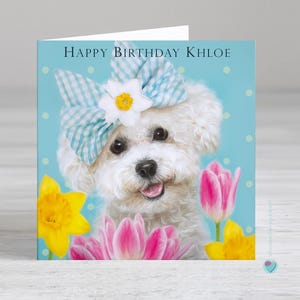 Carte d'anniversaire personnalisée pour elle - carte de Pâques personnalisée - carte de chien bichon frisé - carte de remerciement chien - carte de fête des mères du chien