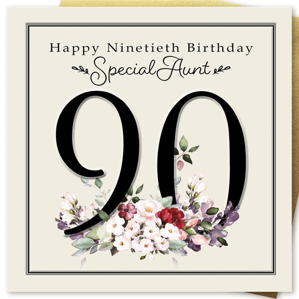 90th Birthday Card Women SPECIAL AUNT - Optional Personalise Inside with your own message or special verse -  Juniperlove Greetings
