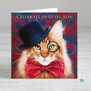 息子の誕生日カード - メインクーン猫愛好家向けカード - スタイリッシュに息子をお祝い - 中に自分の印刷したパーソナライズされたメッセージ/詩を追加するオプション