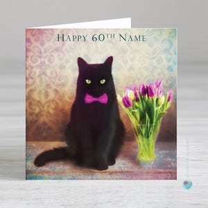 Carte 60e anniversaire pour femme ou homme - carte 60e anniversaire personnalisée - carte 60e anniversaire pour amoureux des chats noirs - carte 60e anniversaire pour maman chat