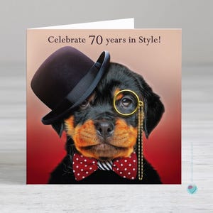 男性または女性向けの 70 歳の誕生日カード - 男性の 70 歳のカード - ロットワイラー犬愛好家向けカード - 内側にパーソナライズされた印刷メッセージを追加するオプション