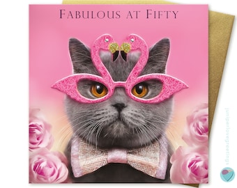 50th birthday card women men FABULOUS AT FIFTY mum dad husband wife nan grandad sister brother daughter in law cousin aunt cat lover